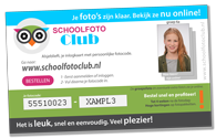 Voorbeeld fotocode kaartje schoolfoto's met persoonlijke fotocode