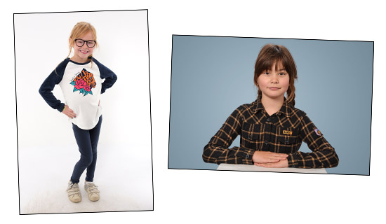 volportret van meisje met bril en meisje met armen over elkaar