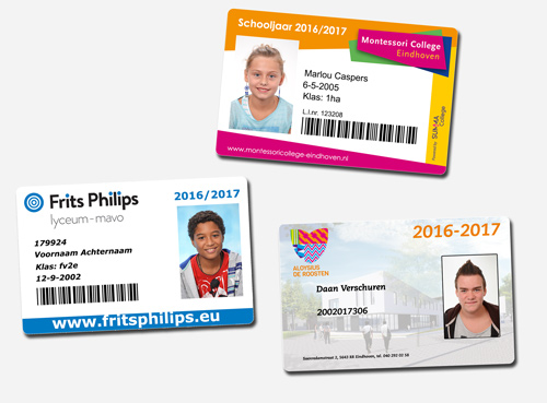 leerlingpasjes gemaakt door schoolfotoclub, met barcode of chip.