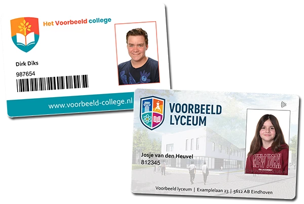 leerlingpasjes gemaakt door schoolfotoclub, met barcode of chip.